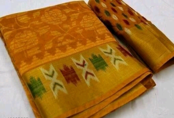 Brasso Cotton Saree With Big Border - Mustered, Free Size, Cotton, Print, Pack of1